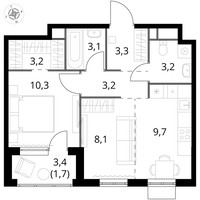 Планировка двухкомнатной(квартира) площадью 45.8 квадратных метров в “ЖК 1-й Химкинский (Первый Химкинский)”