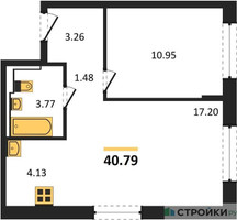 Планировка однокомнатной(квартира) площадью 40.79 квадратных метров в “ЖК Подольские кварталы”