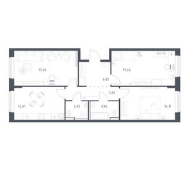 Планировка трехкомнатной(квартира) площадью 80.45 квадратных метров в ЖК “ЖК Егорово Парк”