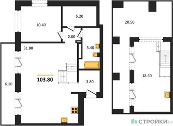 Планировка однокомнатной(квартира) площадью 103.8 квадратных метров в ЖК “ЖК Квартал Метроном”