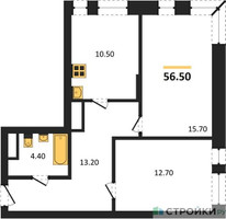 Планировка двухкомнатной(квартира) площадью 56.5 квадратных метров в “ЖК Первый Московский”