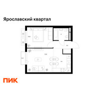 Планировка однокомнатной(квартира) площадью 38.4 квадратных метров в “Ярославский квартал”