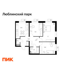 Планировка трехкомнатной(квартира) площадью 72.5 квадратных метров в ЖК “ЖК Люблинский парк”