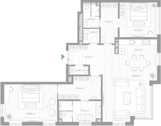 Планировка двухкомнатной(квартира) площадью 138.4 квадратных метров в ЖК “ЖК Николь”
