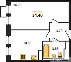 Планировка однокомнатной(квартира) площадью 34.4 квадратных метров в “ЖК Горки Парк”