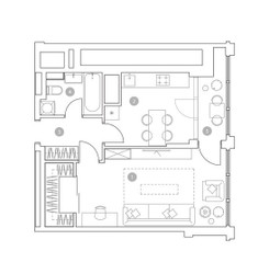 Планировка однокомнатной(квартира) площадью 44.9 квадратных метров в ЖК “ЖК ВЭРИ на Миклухо-Маклая”