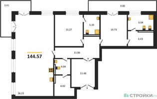 Планировка двухкомнатной(квартира) площадью 144.57 квадратных метров в “ЖК LUCE (Люче)”