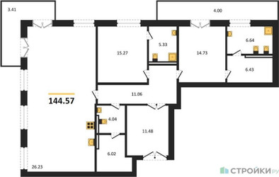 Планировка двухкомнатной(квартира) площадью 144.57 квадратных метров в ЖК “ЖК LUCE (Люче)”