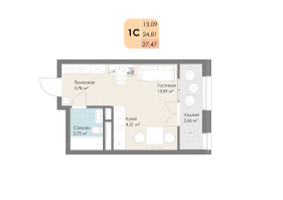 Планировка студии(квартира) площадью 27.47 квадратных метров в “ЖК Дюна”