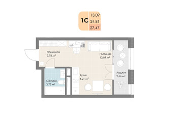 Планировка студии(квартира) площадью 27.47 квадратных метров в ЖК “ЖК Дюна”