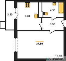 Планировка однокомнатной(квартира) площадью 37.8 квадратных метров в “ЖК Пироговская Ривьера”