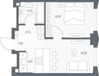 Планировка однокомнатной(квартира) площадью 40.94 квадратных метров в ЖК “ЖК TATE (Тэйт)”