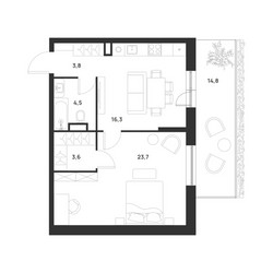 Планировка однокомнатной(квартира) площадью 56.3 квадратных метров в ЖК “ЖК Форевиль”