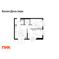 Планировка двухкомнатной(квартира) площадью 51 квадратных метров в “ЖК Белая Дача парк”