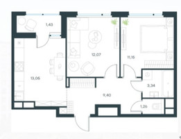 Планировка двухкомнатной(квартира) площадью 46.77 квадратных метров в “ЖК Город в лесу (Микрогород В лесу)”