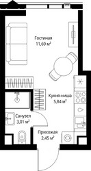 Планировка студии(квартира) площадью 22.99 квадратных метров в ЖК “ЖК Джойс”