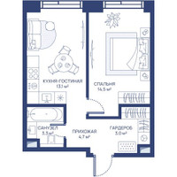 Планировка однокомнатной(квартира) площадью 38.6 квадратных метров в “ЖК Свет”