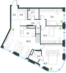 Планировка 4+ комнатной(квартира) площадью 136.1 квадратных метров в ЖК “ЖК Левел Академическая”