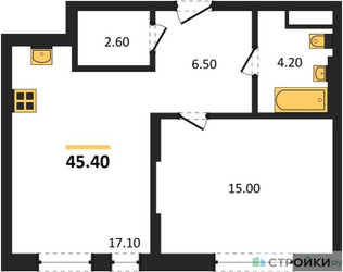 Планировка однокомнатной(квартира) площадью 45.4 квадратных метров в ЖК “ЖК Первый Московский”