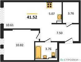 Планировка однокомнатной(квартира) площадью 41.52 квадратных метров в “ЖК Остафьево”