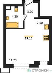 Планировка студии(квартира) площадью 27.1 квадратных метров в ЖК “ЖК Новая Щербинка”