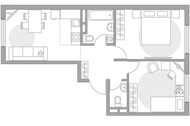 Планировка трехкомнатной(квартира) площадью 51.72 квадратных метров в ЖК “ЖК Аникеевский”