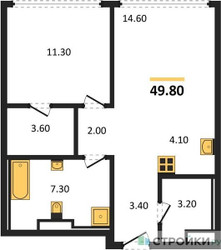 Планировка однокомнатной(квартира) площадью 49.8 квадратных метров в ЖК “ЖК High Life (Хай Лайф)”