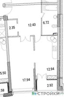 Планировка однокомнатной(апартаменты) площадью 55.62 квадратных метров в “ЖК Маршал”