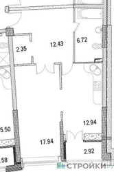 Планировка однокомнатной(апартаменты) площадью 55.62 квадратных метров в ЖК “ЖК Маршал”