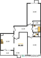 Планировка трехкомнатной(квартира) площадью 86.8 квадратных метров в “ЖК Первый Лермонтовский”