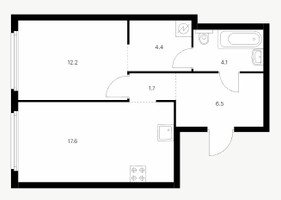 Планировка однокомнатной(квартира) площадью 46.5 квадратных метров в “ЖК Барклая 6”