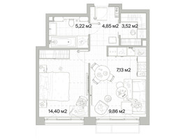 Планировка однокомнатной(квартира) площадью 44.98 квадратных метров в “Архитектурный проект Мыс”