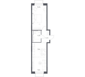 Планировка однокомнатной(квартира) площадью 44.26 квадратных метров в ЖК “ЖК Томилино Парк”