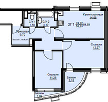 Планировка двухкомнатной(квартира) площадью 54.8 квадратных метров в “ЖК Соболевка”