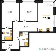 Планировка двухкомнатной(квартира) площадью 57.9 квадратных метров в “ЖК Portland (Портланд)”