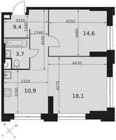 Планировка двухкомнатной(квартира) площадью 56.7 квадратных метров в “ЖК Сидней Сити”