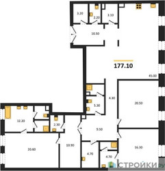 Планировка трехкомнатной(квартира) площадью 177.1 квадратных метров в ЖК “ЖК Nicole (Николь)”