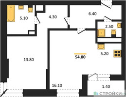 Планировка однокомнатной(квартира) площадью 54.5 квадратных метров в “ЖК Пушкино Град”