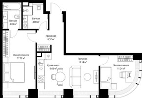 Планировка двухкомнатной(квартира) площадью 64.22 квадратных метров в “ЖК Веер”