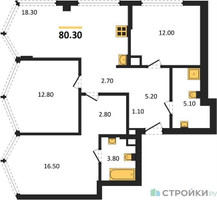 Планировка трехкомнатной(квартира) площадью 80.3 квадратных метров в “Акценты”