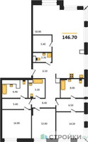 Планировка трехкомнатной(квартира) площадью 146.7 квадратных метров в “ЖК Luzhniki Collection (Коллекция Лужники)”