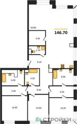 Планировка трехкомнатной(квартира) площадью 146.7 квадратных метров в ЖК “ЖК Luzhniki Collection (Коллекция Лужники)”
