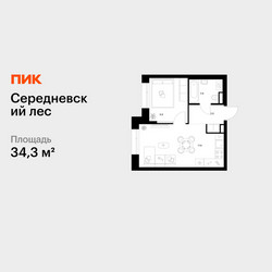Планировка однокомнатной(квартира) площадью 34.3 квадратных метров в ЖК “ЖК Середневский лес”