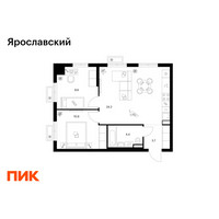 Планировка двухкомнатной(квартира) площадью 53.1 квадратных метров в “ЖК Ярославский”