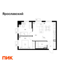Планировка двухкомнатной(квартира) площадью 53.1 квадратных метров в ЖК “ЖК Ярославский”