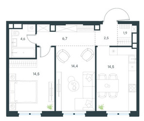 Планировка двухкомнатной(квартира) площадью 59.1 квадратных метров в ЖК “ЖК Level Нижегородская”