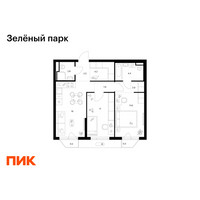 Планировка двухкомнатной(квартира) площадью 58.1 квадратных метров в “ЖК Зеленый парк”