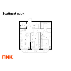 Планировка двухкомнатной(квартира) площадью 58.1 квадратных метров в ЖК “ЖК Зеленый парк”