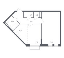 Планировка однокомнатной(квартира) площадью 51.38 квадратных метров в “ЖК Рублевский Квартал”