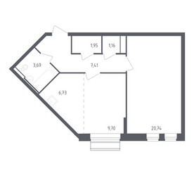 Планировка однокомнатной(квартира) площадью 51.38 квадратных метров в ЖК “ЖК Рублевский Квартал”